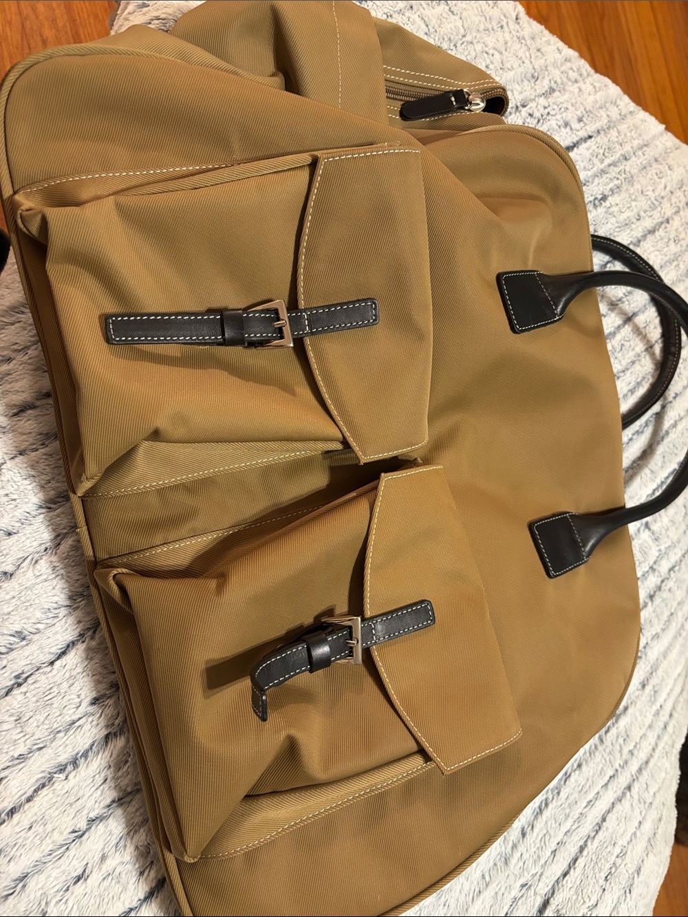 Maxx New York Tan Canvas Travel Tote with Black Trim